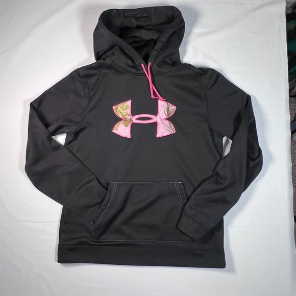 Under Armour UA STORM Black Size‎ Med Pink Camo Logo Hoodie Sweatshirt Pullover - Picture 1 of 10
